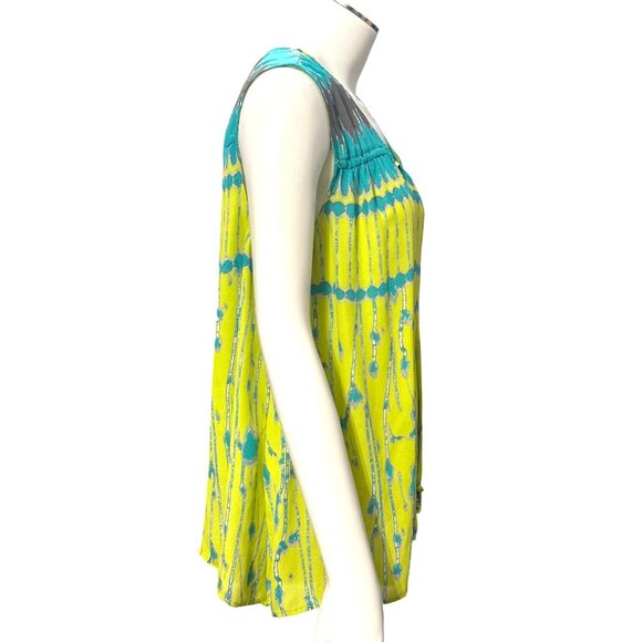 CCC Electric Lime Green Print Tank Tie Front Abstract Boho Blouse Summer Top - Picture 5 of 11